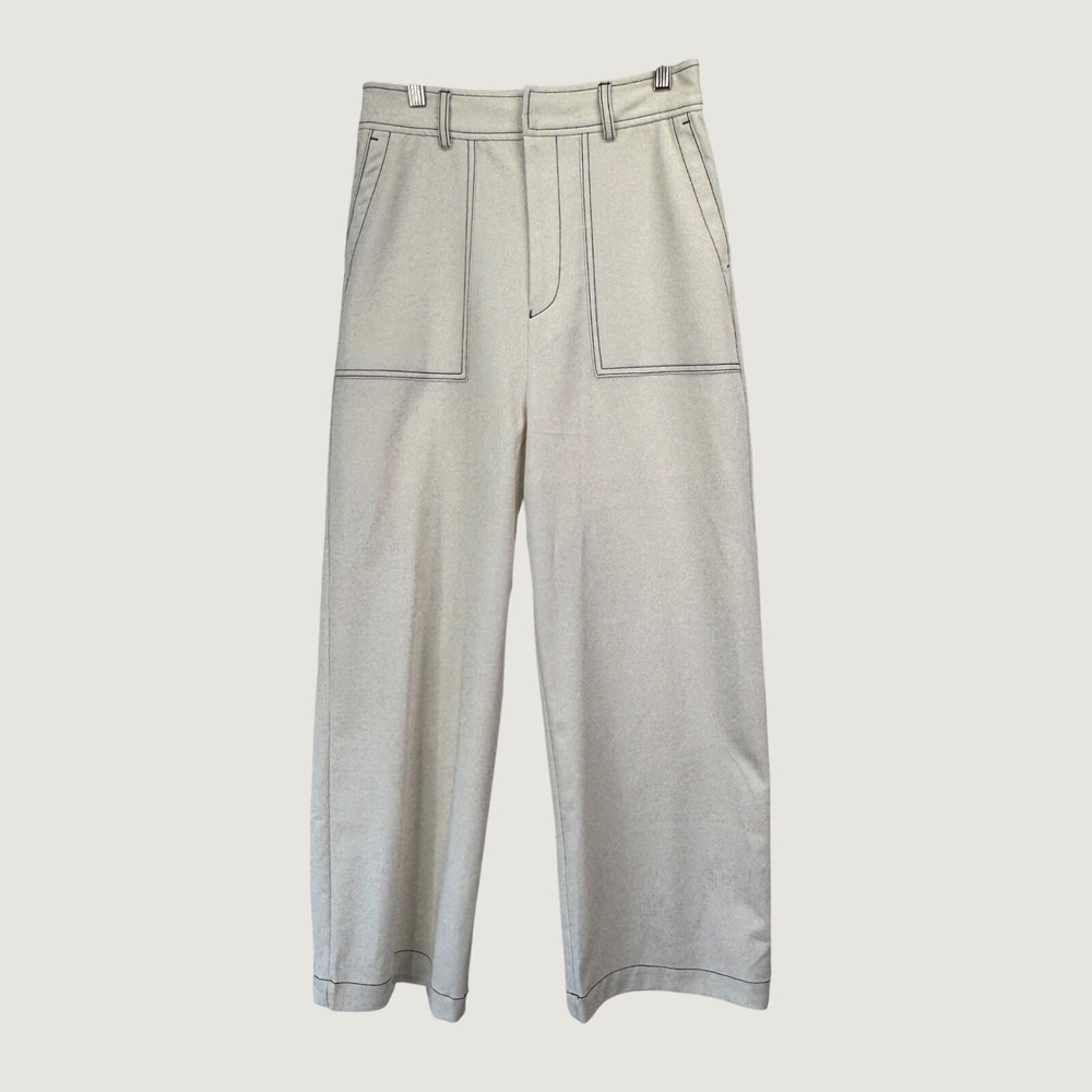 Rope Picnic Wide Leg Cropped Pants 38 White Contrast Stitch Minimalist‎ Utility